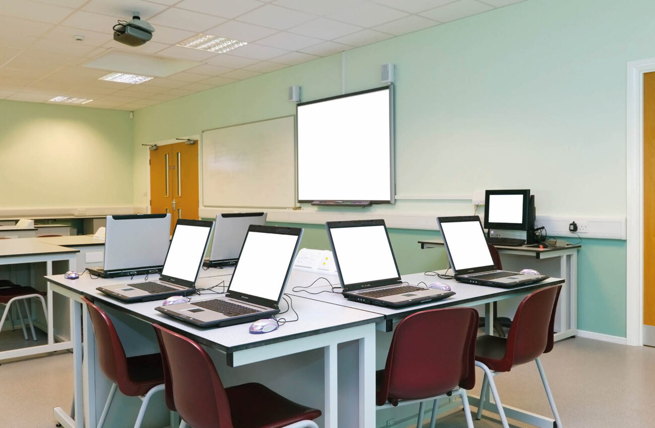 IT classroom blank computer screens